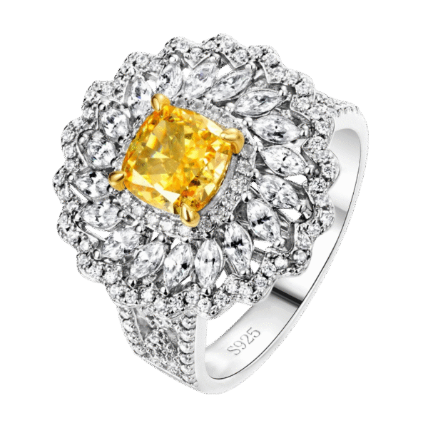 S925 silver high carbon diamond ring for women, fully inlaid with yellow diamonds, detachable pendant, dual-purpose