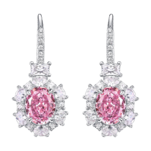 925 silver high carbon diamond popular pink ice flower cut earrings