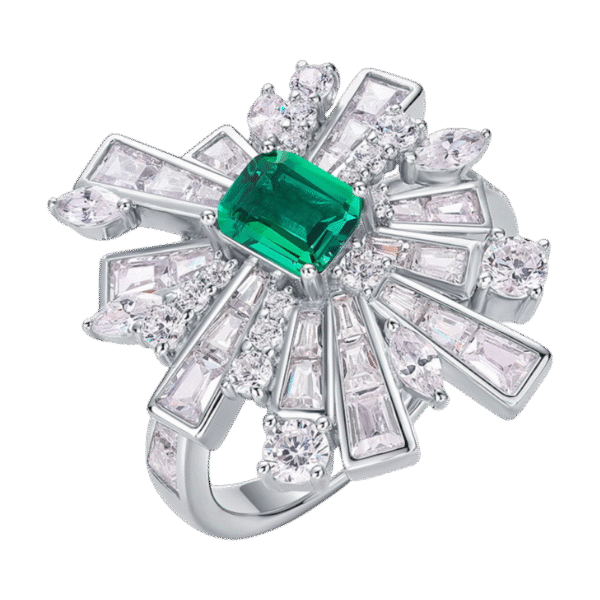 Cultivated Emerald Ring S925 Silver Inlaid Finger Ring