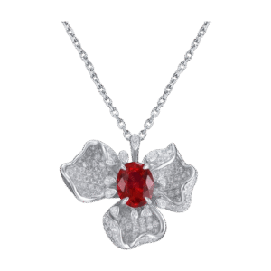 S925 silver cultivated ruby ​​sapphire pendant female flower necklace