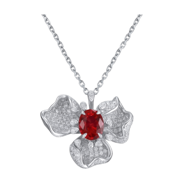 S925 silver cultivated ruby ​​sapphire pendant female flower necklace