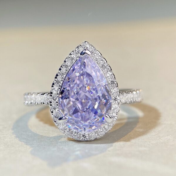 S925 sterling silver pear-shaped ring lavender purple high carbon diamond gemstone diamond ring - Image 4