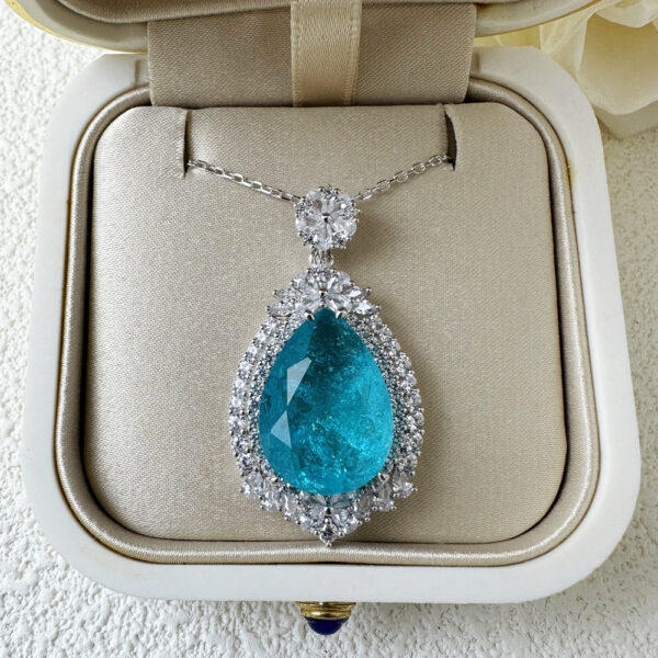 8.8ct Paraiba 13*18mm teardrop-shaped gemstone necklace female S925 sterling silver pendant - Image 2