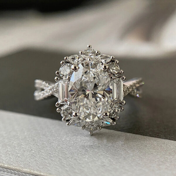 s925 sterling silver moissanite oval pigeon egg carat diamond ring - Image 4