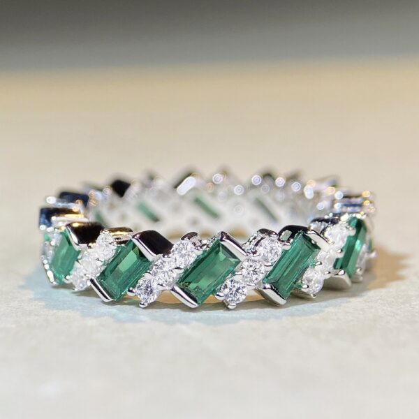 S925 silver emerald cut full diamond ring fashion internet celebrity dazzling sparkling ring - Image 3