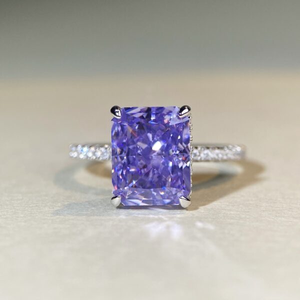 925 sterling silver ice flower cut ring female 8X10 size 4 carat radiant cut colored gemstone ring - Image 3