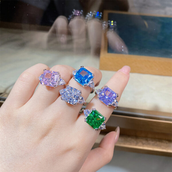 S925 sterling silver ring for women 5 carat square ice cut high carbon diamond - Image 2