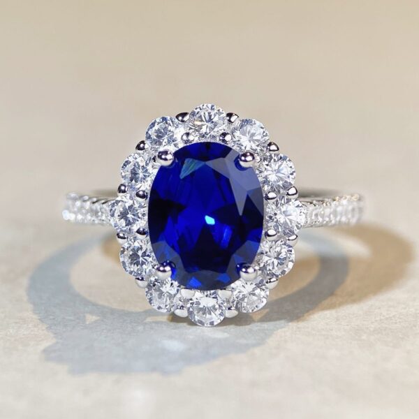 S925 sterling silver sapphire ring for women, pigeon egg shape, luxurious full inlay - Image 4