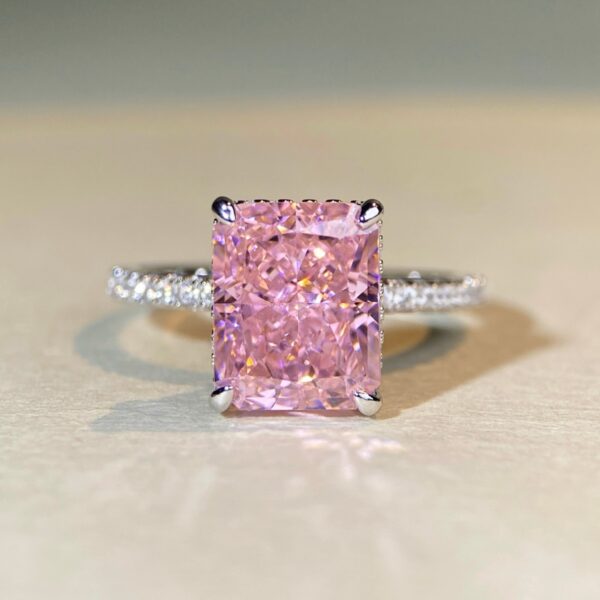 925 sterling silver ice flower cut ring female 8X10 size 4 carat radiant cut colored gemstone ring - Image 4