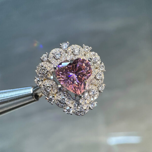 Champagne diamond heart-shaped high carbon diamond ring s925 sterling silver love garden ring - Image 4