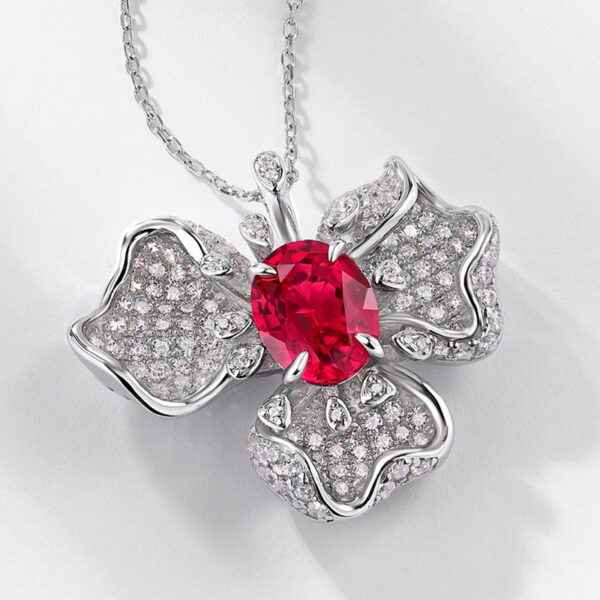 S925 silver cultivated ruby ​​sapphire pendant female flower necklace - Image 5
