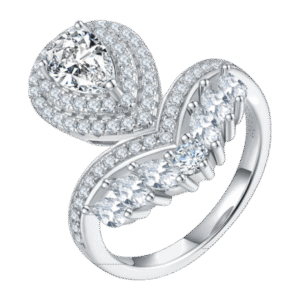 V-shaped pearl water drop S925 silver plated with white gold colored moissanite female ring 1 carat D grade