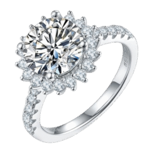 Sunflower S925 silver plated white gold moissanite female ring 3.0 carat D grade