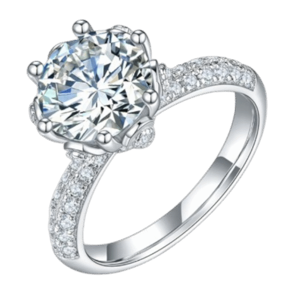 Straight arm inlaid flower god S925 silver plated white gold moissanite diamond female ring 3.0 carat D grade