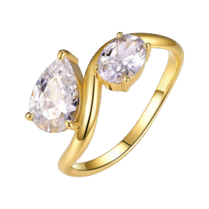 S925 silver plated with 18K gold teardrop/egg-shaped moissanite double stone female ring 2.5CT