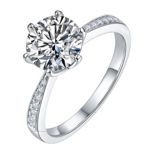 Micro-inlaid S925 silver plated with white gold moissanite female ring 2.0 carats D grade
