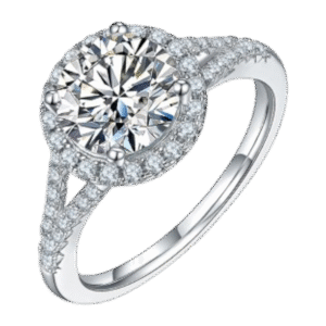 Double-arm round bag S925 silver plated white gold moissanite female ring 2.0 carat D grade