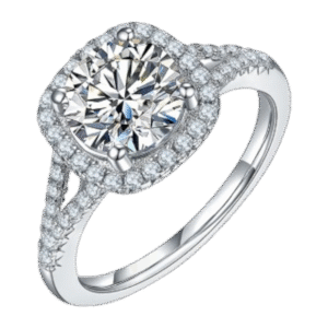 Double-arm square bag S925 silver plated white gold moissanite female ring 2.0 carat D grade