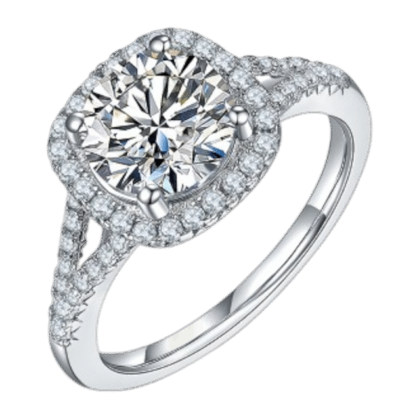 Double-arm square bag S925 silver plated white gold moissanite female ring 2.0 carat D grade