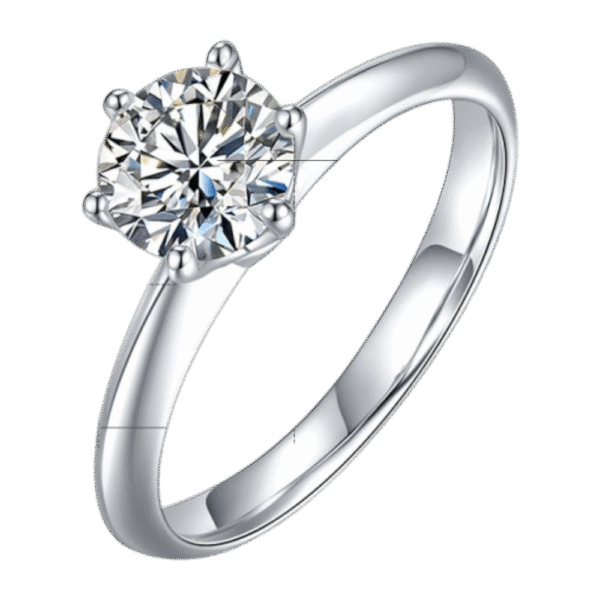 Straight arm classic six claws T home S925 silver plated white gold moissanite female ring 1 carat D grade