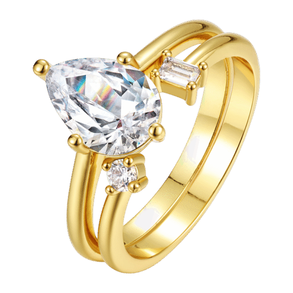 S925 silver plated with 18K gold teardrop-shaped moissanite female ring 2.5CT