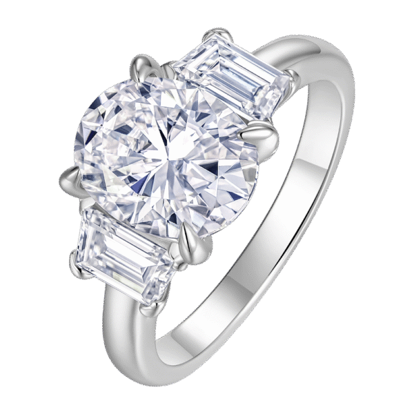 S925 silver plated 18K white gold three-stone female ring main stone egg-shaped moissanite 3.0CT