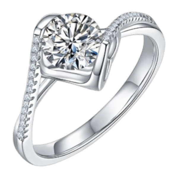 Twisted arm micro-inlaid Angel Kiss S925 silver plated white gold moissanite female ring 1 carat D grade