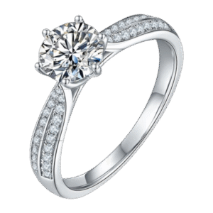 Straight arm micro-inlaid Starlight Queen S925 silver plated white gold moissanite female ring 1 carat D grade