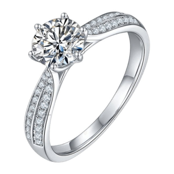 Straight arm micro-inlaid Starlight Queen S925 silver plated white gold moissanite female ring 1 carat D grade