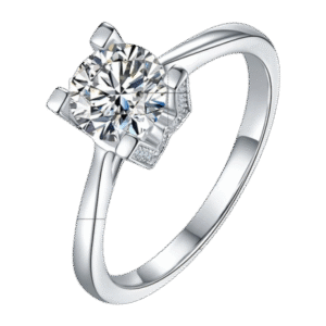 Straight arm V inlaid HW Letter S925 silver plated white gold moissanite female ring 1 carat D grade