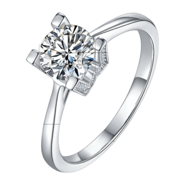 Straight arm V inlaid HW Letter S925 silver plated white gold moissanite female ring 1 carat D grade