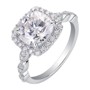 S925 silver plated 18K white gold female ring cushion-shaped moissanite 3.0CT
