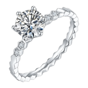 Straight arm micro-inlaid Shangmei honeycomb S925 silver plated white gold moissanite female ring 1 carat D grade