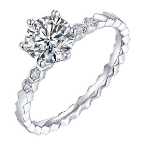 Straight arm micro-inlaid Shangmei honeycomb S925 silver plated white gold moissanite female ring 1 carat D grade
