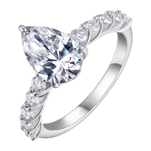S925 silver plated 18K white gold female ring pear-shaped moissanite 3.0CT