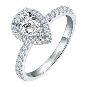 Light luxury pear-shaped S925 silver plated white gold moissanite female ring 1.0 carat D grade