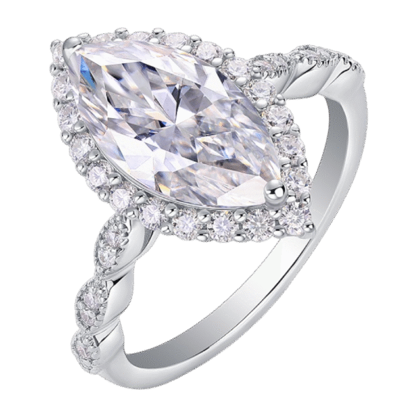 S925 silver plated 18K white gold female ring horse eye shaped moissanite 3.0CT