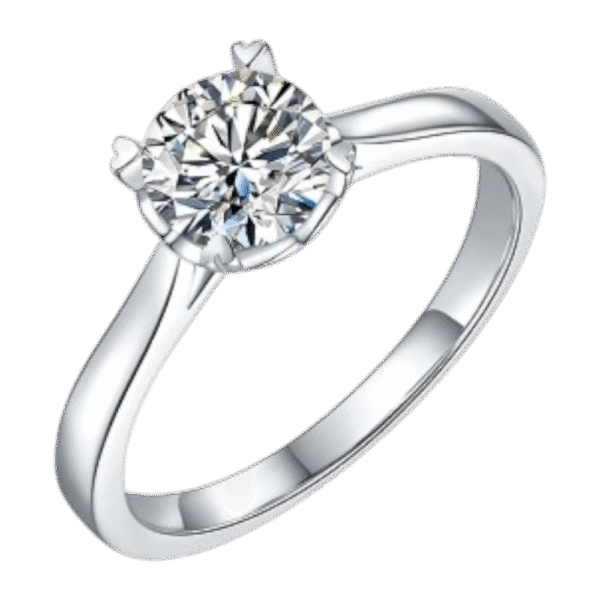 Straight arm love cup four claw S925 silver plated white gold moissanite female ring 1 carat D grade