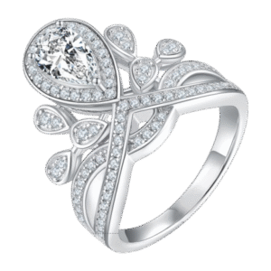 V-shaped crown water drop S925 silver plated with white gold colored moissanite female ring 1 carat D grade