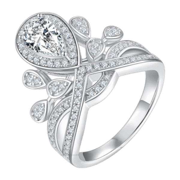 V-shaped crown water drop S925 silver plated with white gold colored moissanite female ring 1 carat D grade