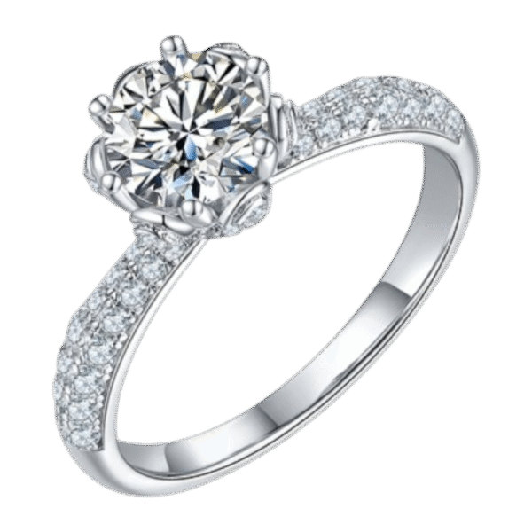 Straight arm inlaid flower god S925 silver plated white gold moissanite diamond female ring 1 carat D grade