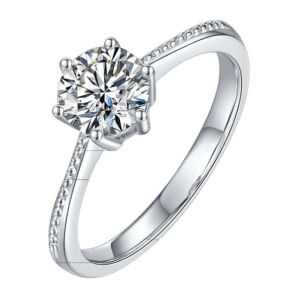 Straight arm bead edge commitment S925 silver plated white gold moissanite diamond female ring 1 carat D grade