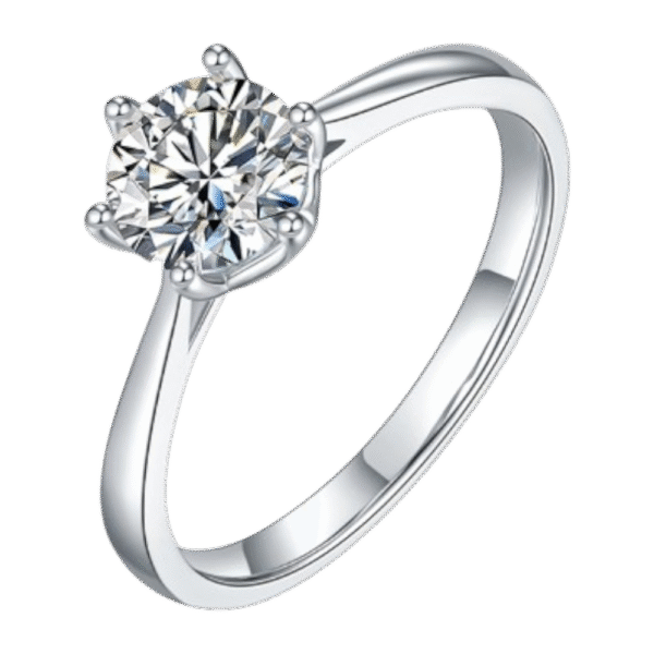 Straight arm new six claw S925 silver plated white gold moissanite female ring 1 carat D grade