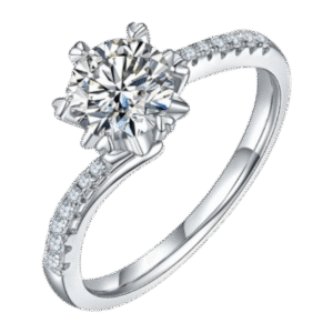 Twisted arm micro-inlaid snowflake S925 silver plated white gold moissanite female ring 1 carat D grade