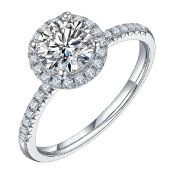 Classic round S925 silver plated white gold moissanite female ring 1 carat D grade