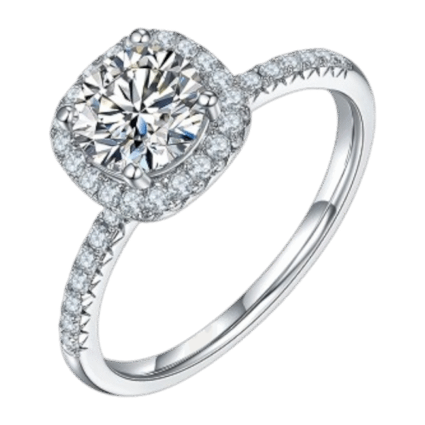 Classic Square Bag S925 Silver Plated Platinum Moissanite Women's Ring 1 Carat D Grade