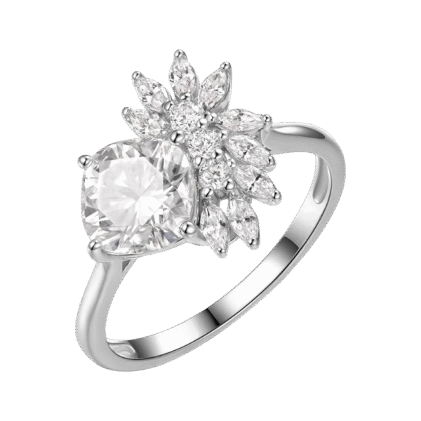 S925 silver plated 18K white gold cushion-shaped moissanite female ring main stone 7*7mm/2.0CT