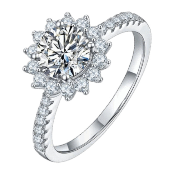 Sunflower S925 silver plated white gold moissanite female ring 1 carat D grade