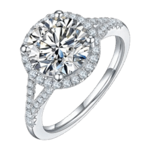 Double-arm round bag S925 silver plated white gold moissanite female ring 3.0 carat D grade