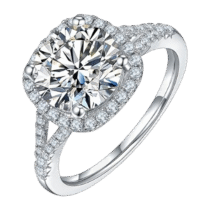 Double-arm square bag S925 silver plated white gold moissanite female ring 3.0 carat D grade